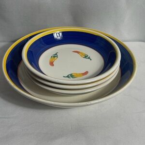 Pier 1 Hand Painted Chili Pepper Pasta Bowls Set 4 Italy Ceramic